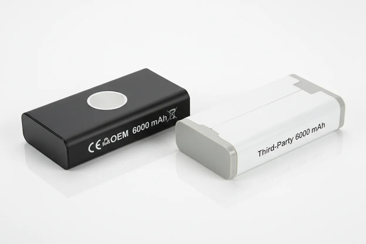 Side-by-side OEM and third-party 6000 mAh lithium ion batteries comparison